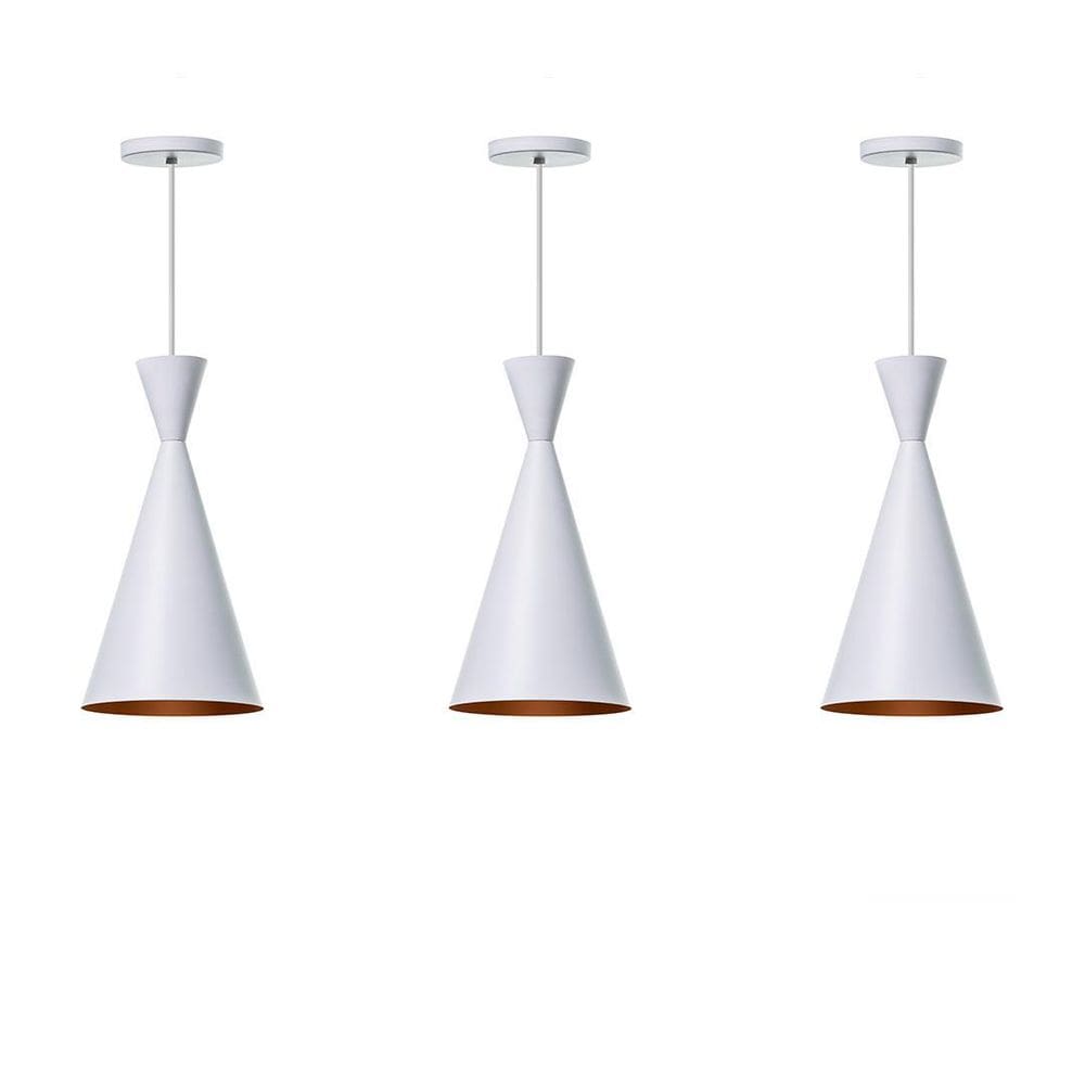 Kit 3 Lustre Pendente Canadá Branco Com Cobre Mesa Jantar