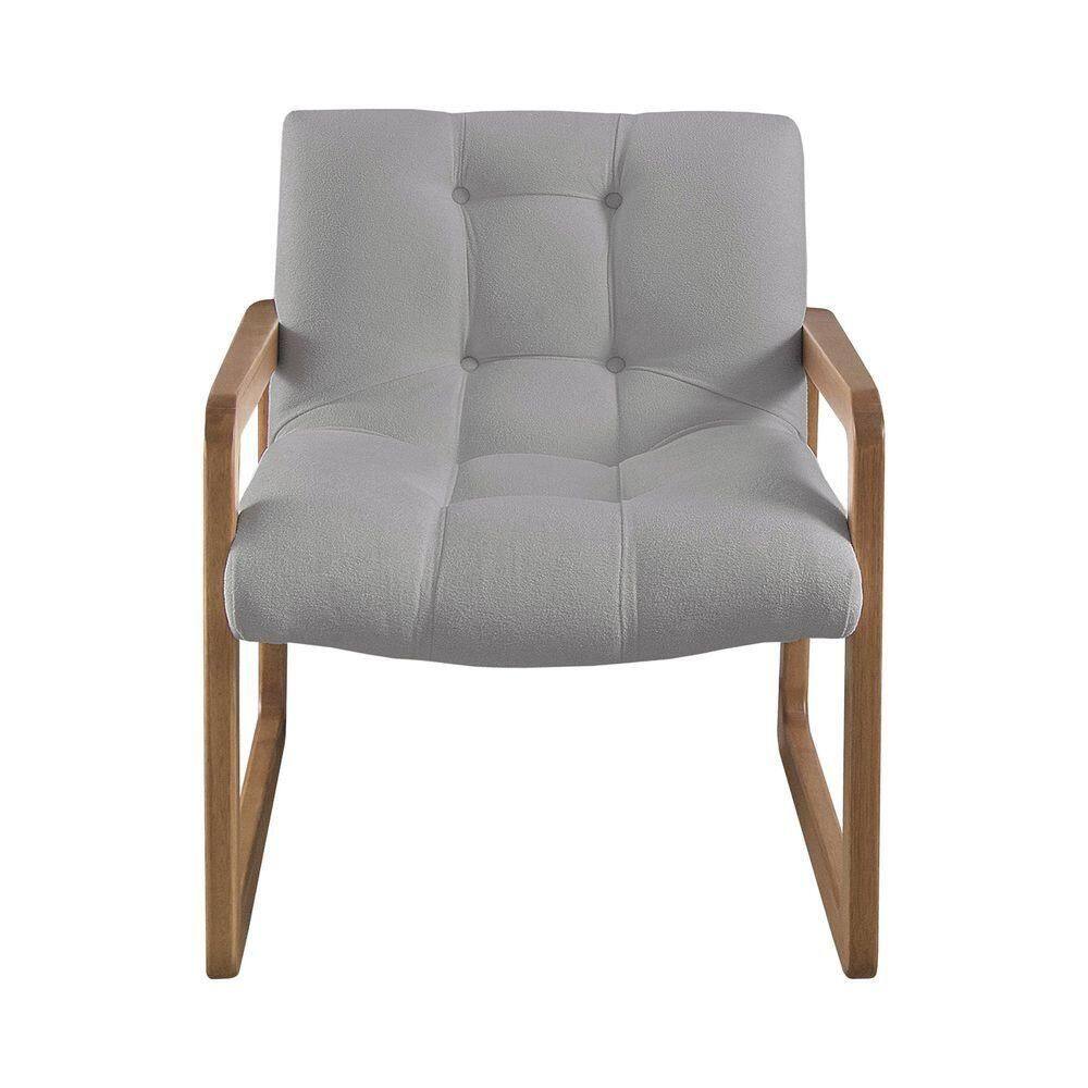 Poltrona Lis Em Linho Bouclê Com Base De Madeira Cor Prata 2502 Peça Poltrona