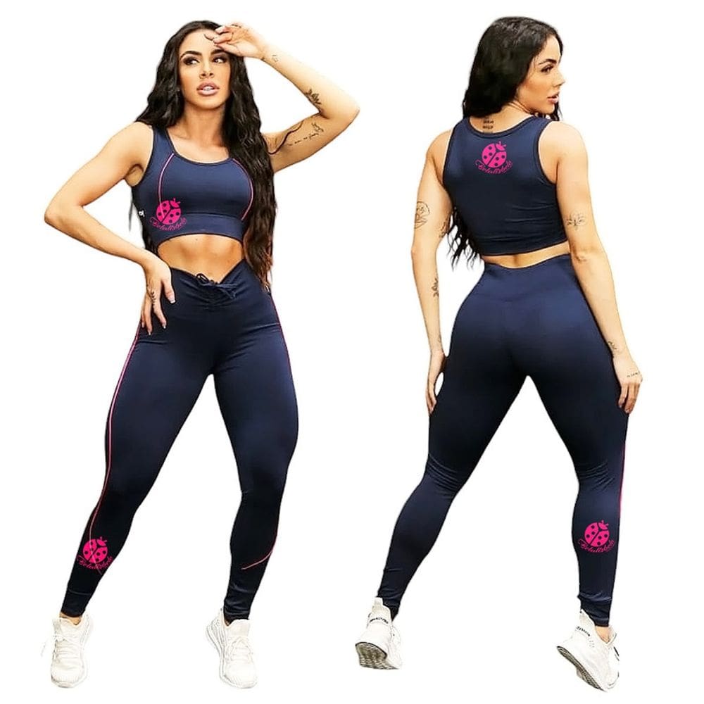 Conjunto Legging Viés Repuxado de Poliéster Fitness Feminino