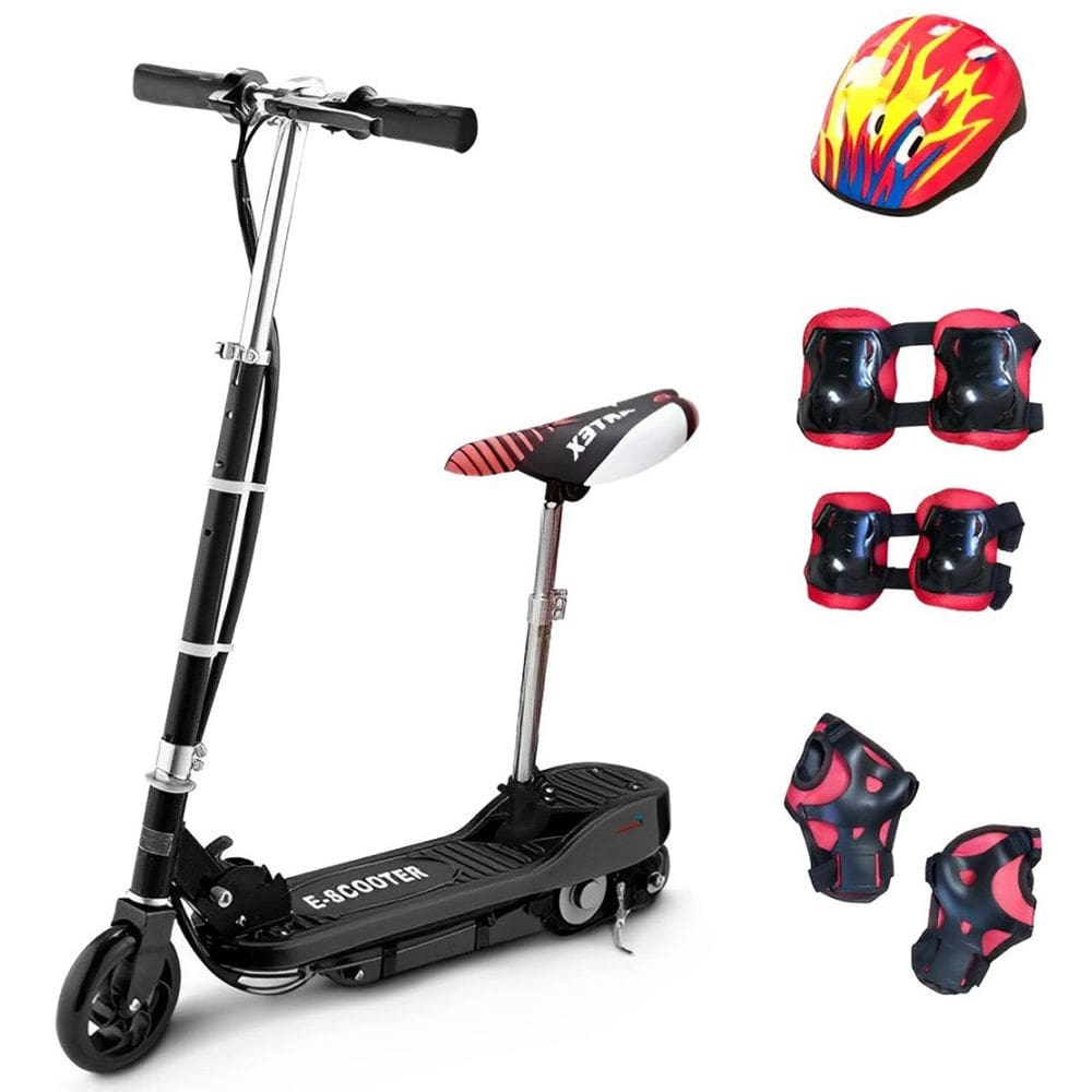 Patinete Elétrico 120W Dobrável com Assento e Kit de Proteção Motorizado 24V Preto Importway Bwpeak