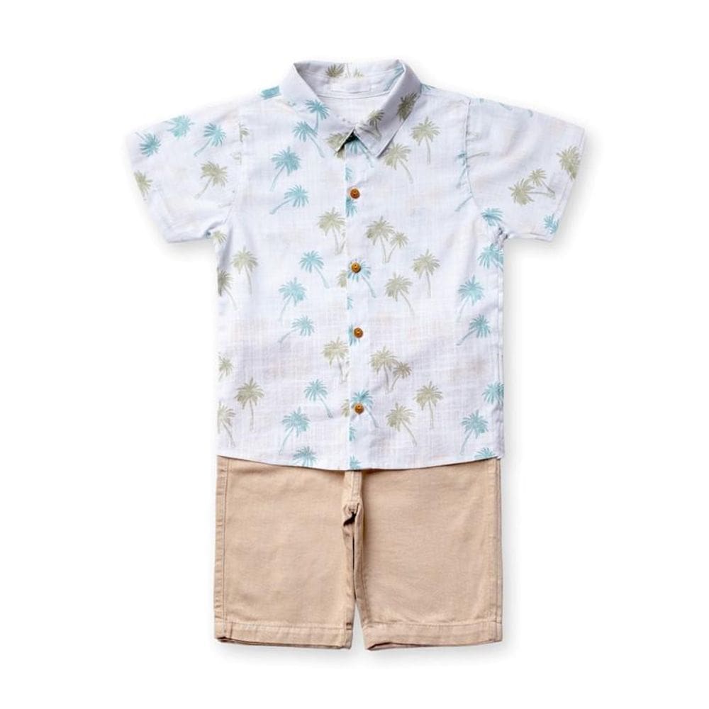 Conjunto de camisa estampada e bermuda sarja Anusk