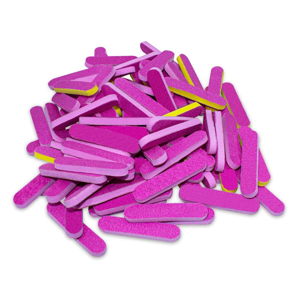 Kit 100 Mini Lixa Descartável Manicure Rosa Dois Lados 6,5cm