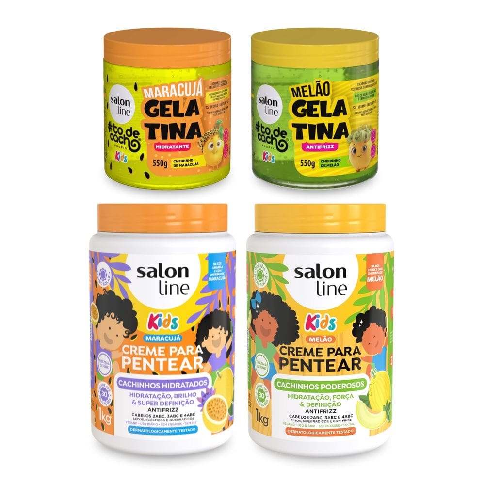 Kit 2 Cremes + 2 Gelatinas Kids Melão e Maracujá Salon Line