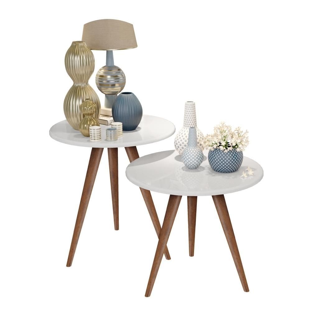 Conjunto Mesa Lateral e Apoio Lisy Branco