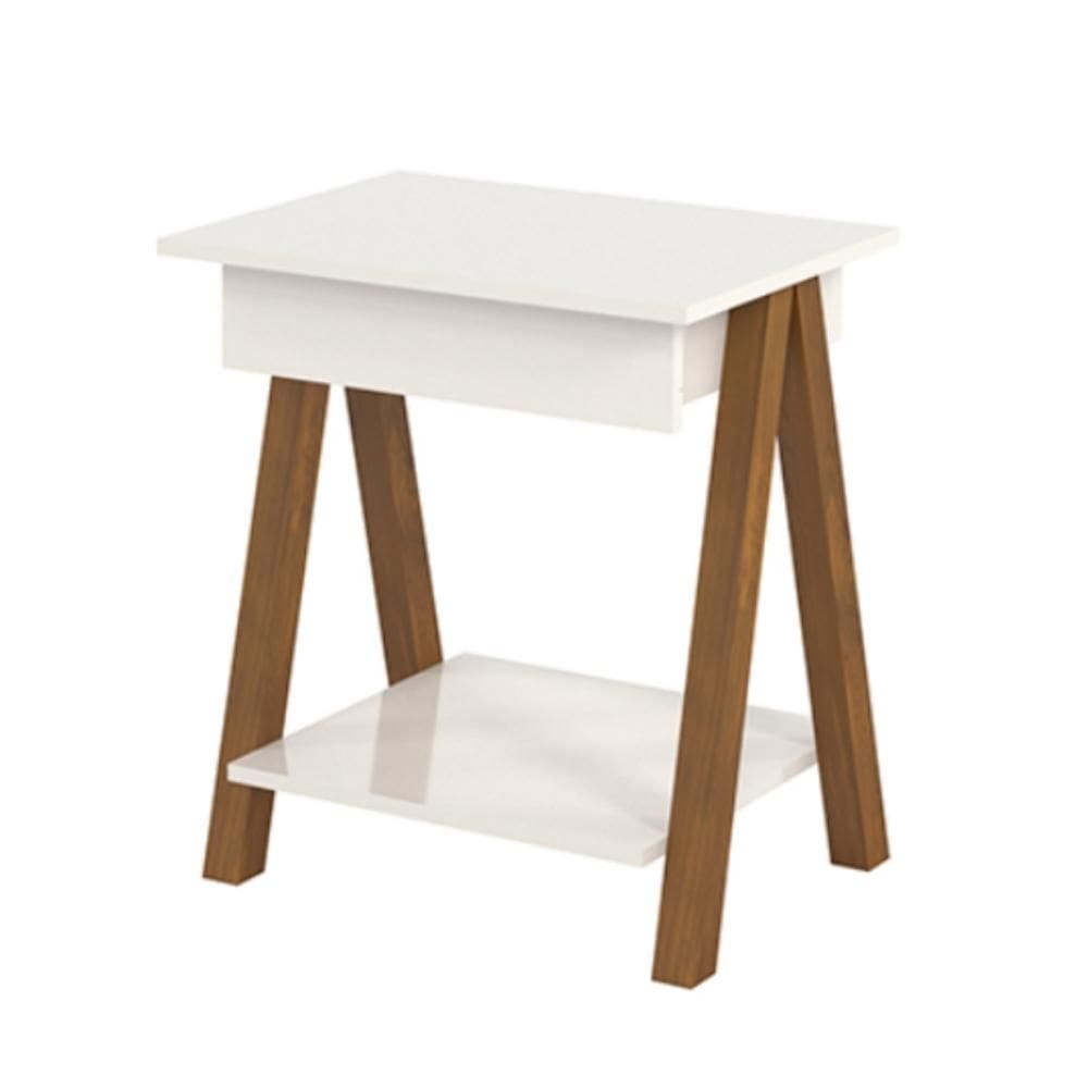 Mesa de Cabeceira com Gaveta Verona Amadeirado Off White