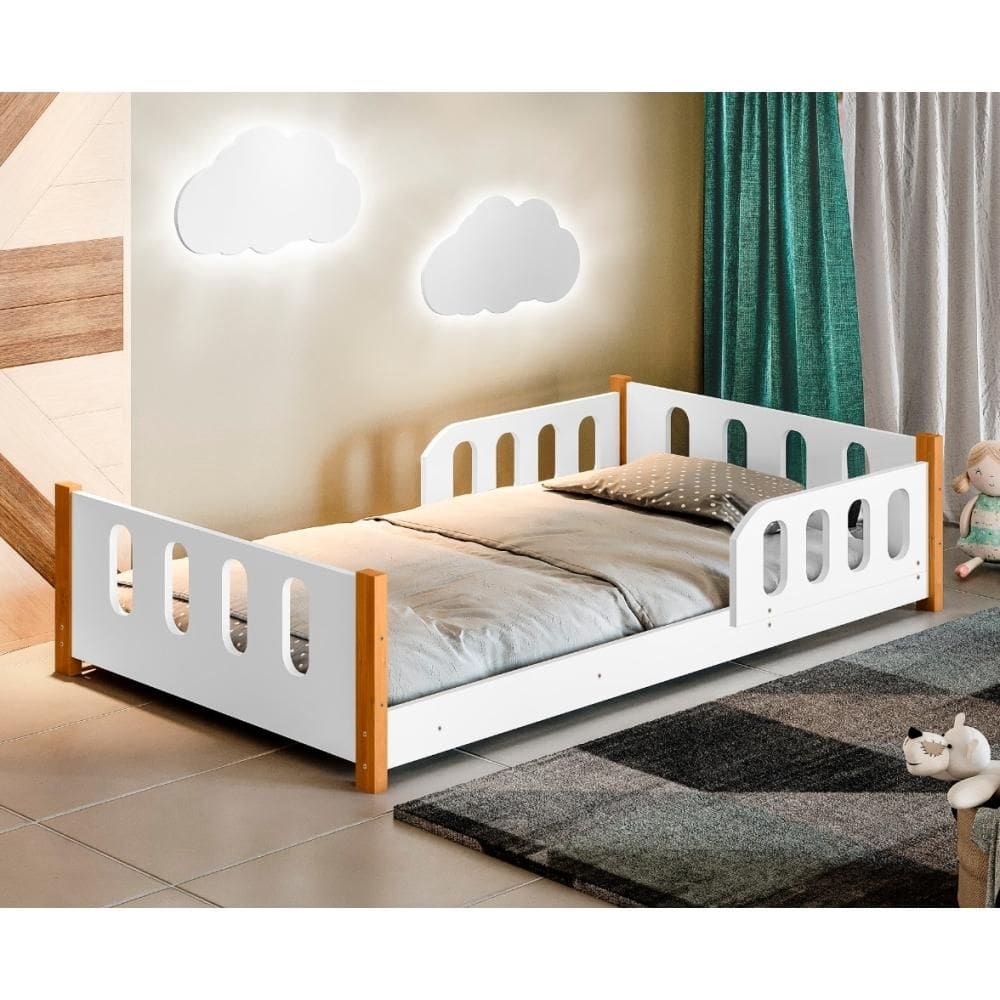 Cama Infantil Mimo Branca com Colchão e 2 Luminárias Sonhos de Luz