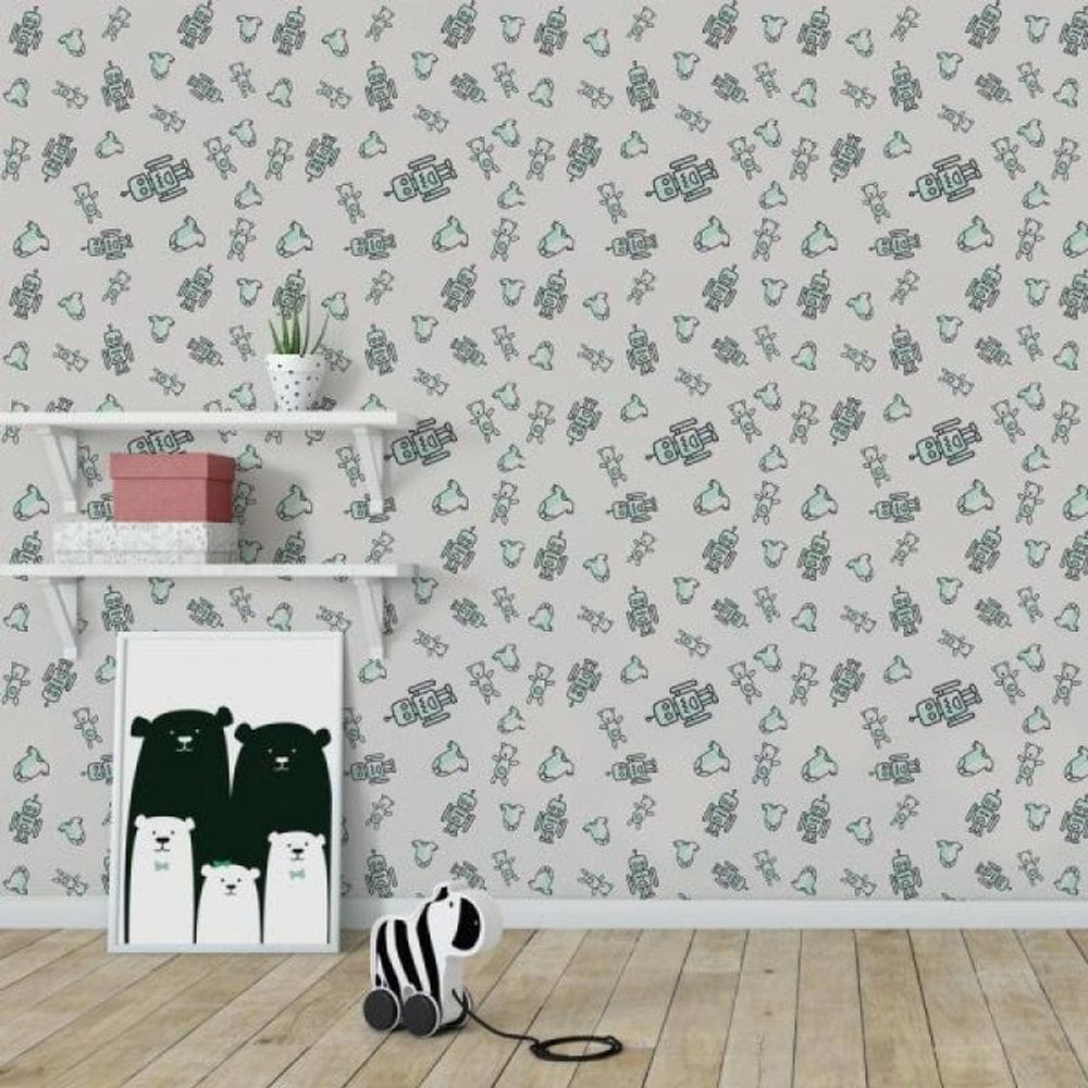 Papel de Parede Infantil Robô Ursinho Baby