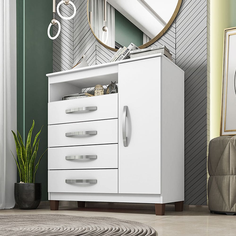Cômoda Sapateira Aspen 1 Porta 4 Gavetas I01 Branco - Clique Chique Móveis