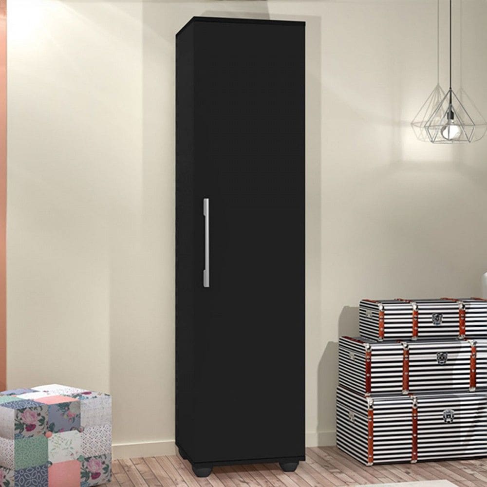 Armário Multiuso Sofia 1 Porta 4 Prateleiras Preto - J&a Móveis