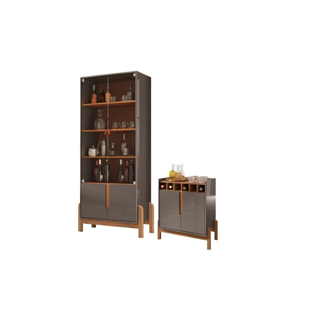 Conjunto Cristaleira e Bar Cosmic Cinza Perola Cedro