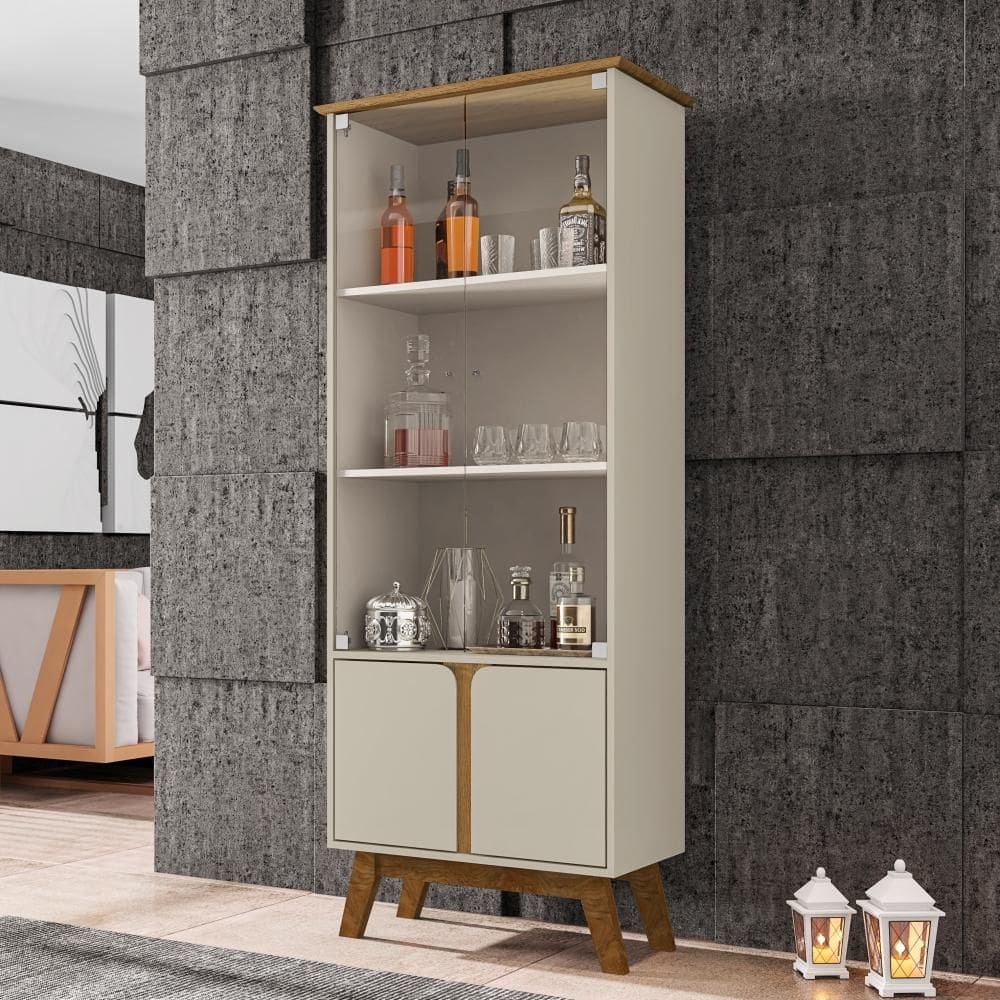 Cristaleira com Portas de Vidro Tiffany Off White Cinamomo