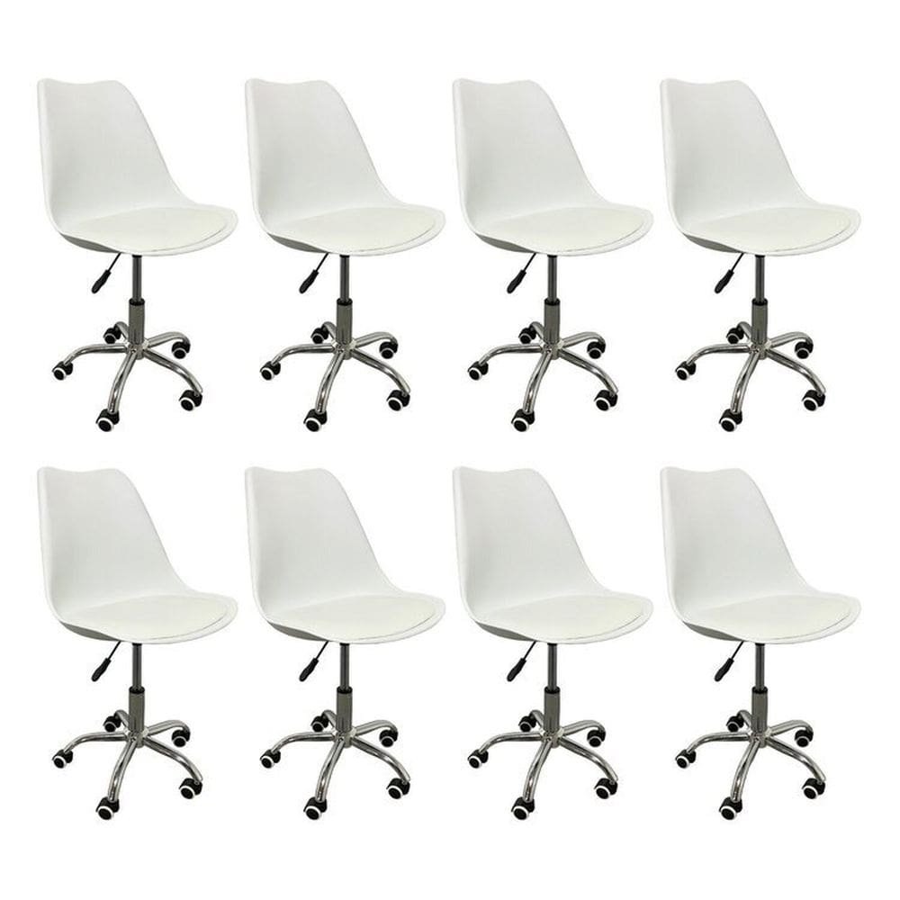 Kit 8 Cadeiras para Escritório Secretária Decorativa Eames Chicago Branco