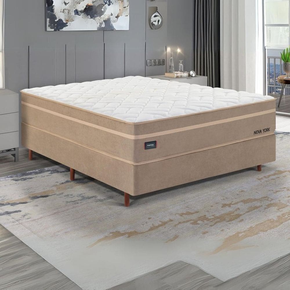 Cama Box Casal Molas Ensacadas Tecnologia Gel Sense,health Protection e Air Flow New York Bege