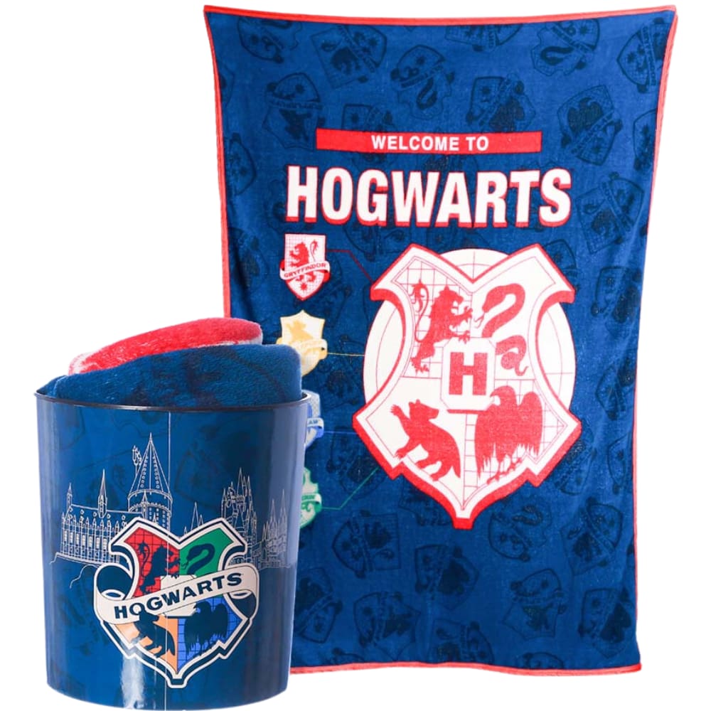 Kit Harry Potter Hogwarts Manta Felpuda Macia + Balde Pipoca Oficial W.B.