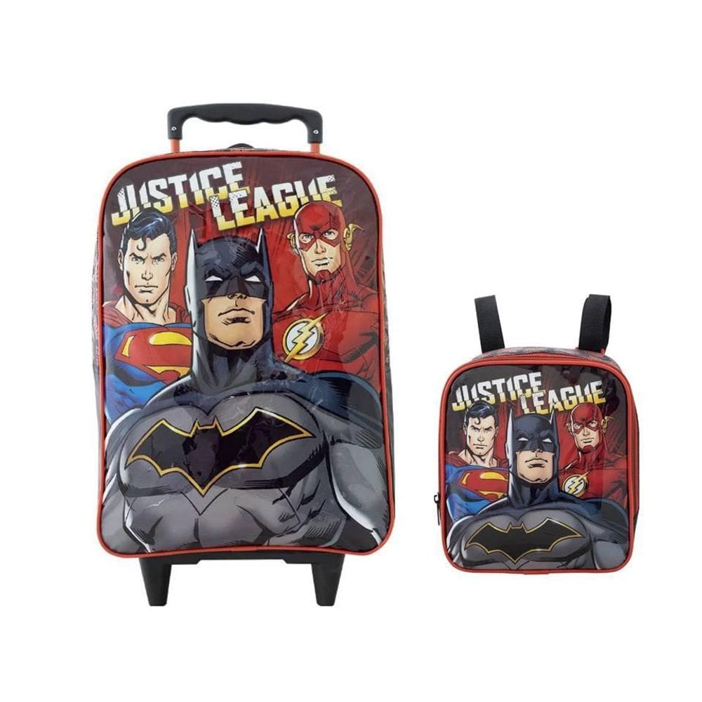 Kit Escolar Liga Da Justiça Mochila De Rodinha + Lancheira