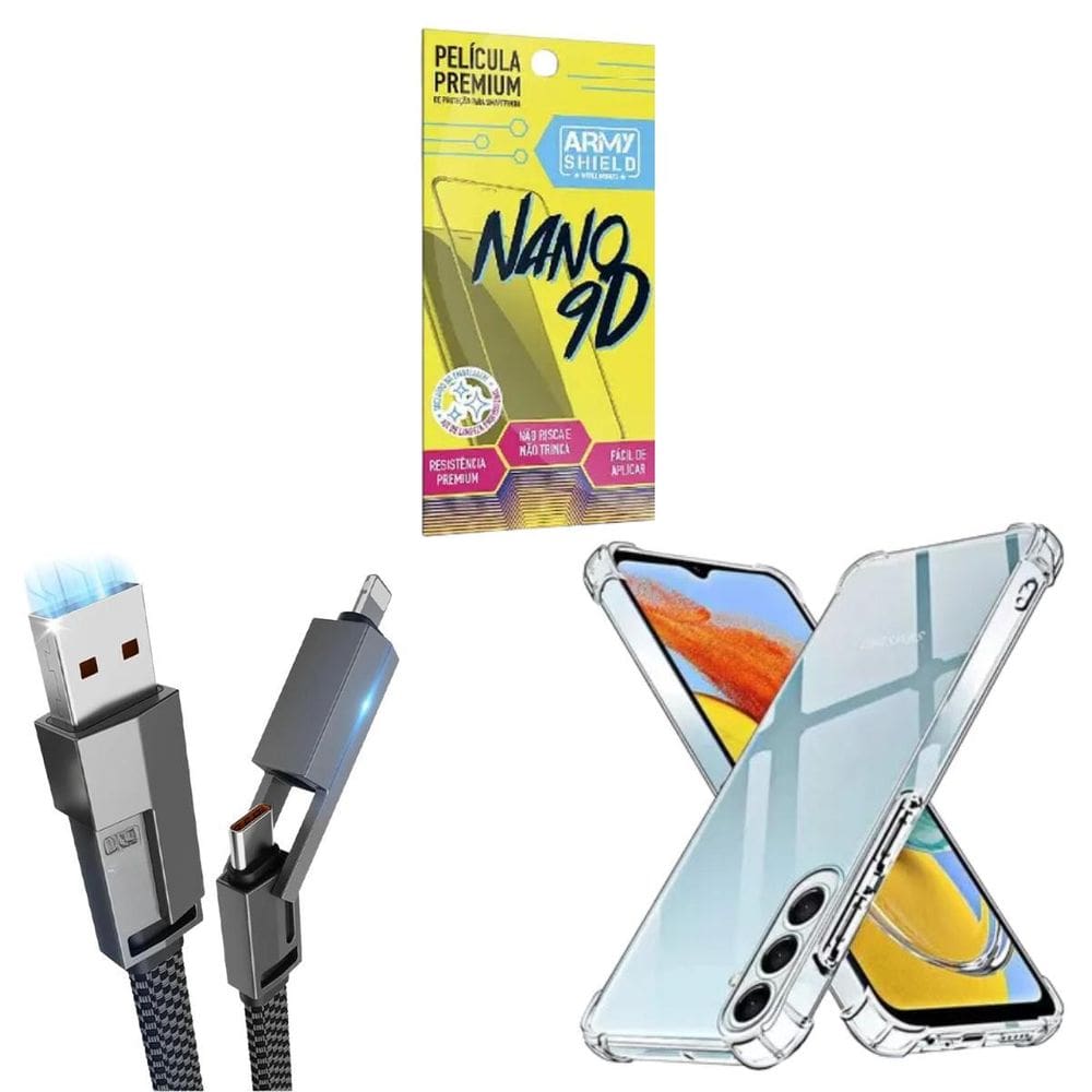 Capa Antishock Galaxy A55 + Cabo Tipo-C 4 Em 1 + Pelicula
