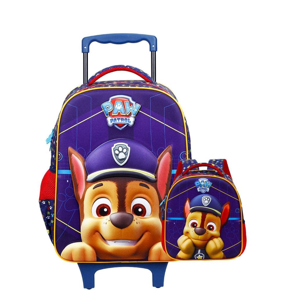 Kit Patrulha Canina Luxo 3D Mochila Rodas + Lancheira