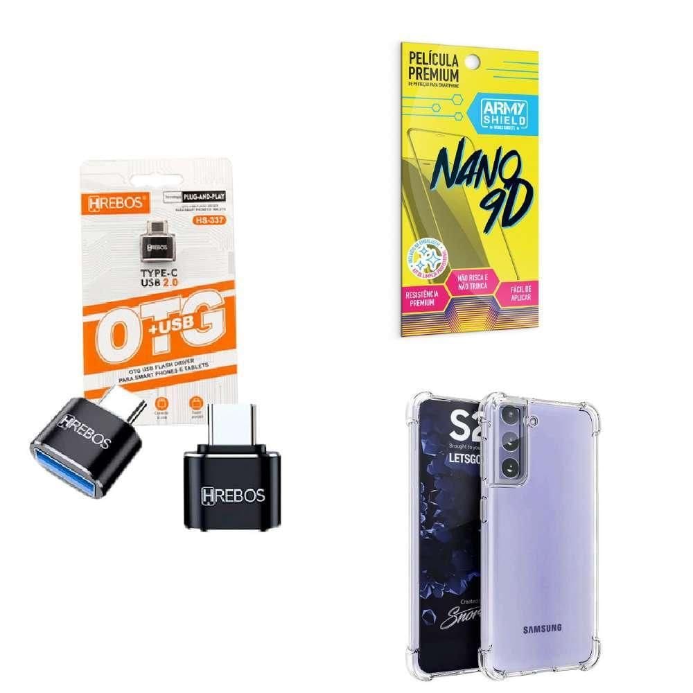 Kit Usb Para Tipo C + Capinha Samsung S21 Plus + Película 9D
