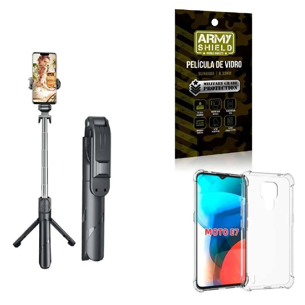 Kit Tripé De Selfie + Capinha Motorola E7 + Película 3D