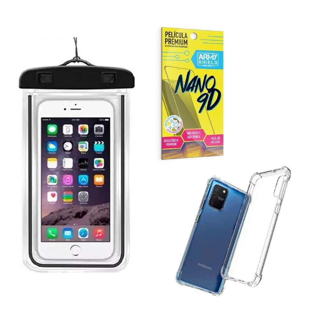 Capa Samsung S10 Lite + Capa Prova Dágua + Película Nano 9D