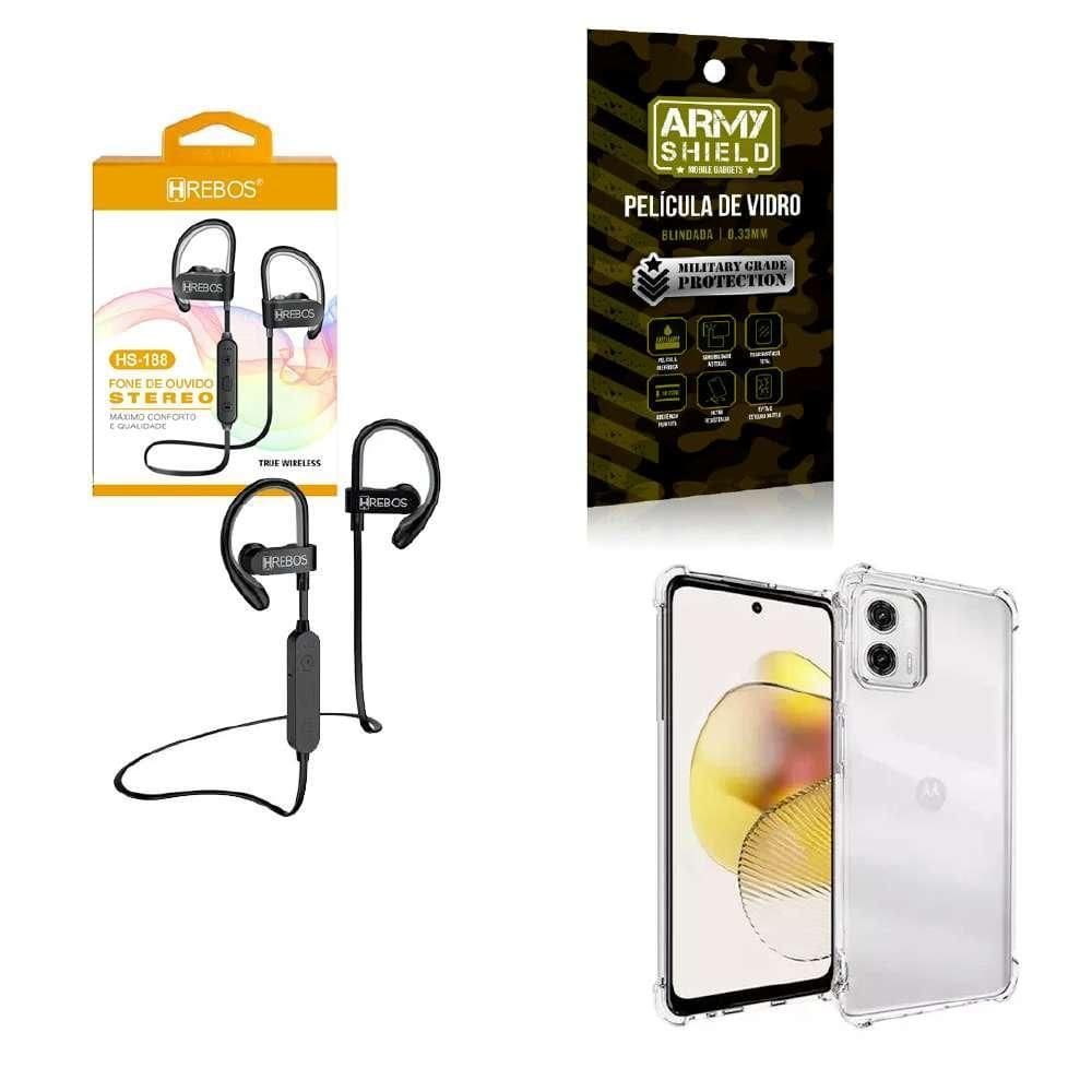 Capa Moto G73 + Fone De Ouvido Esportivo Hs188 + Película 3D