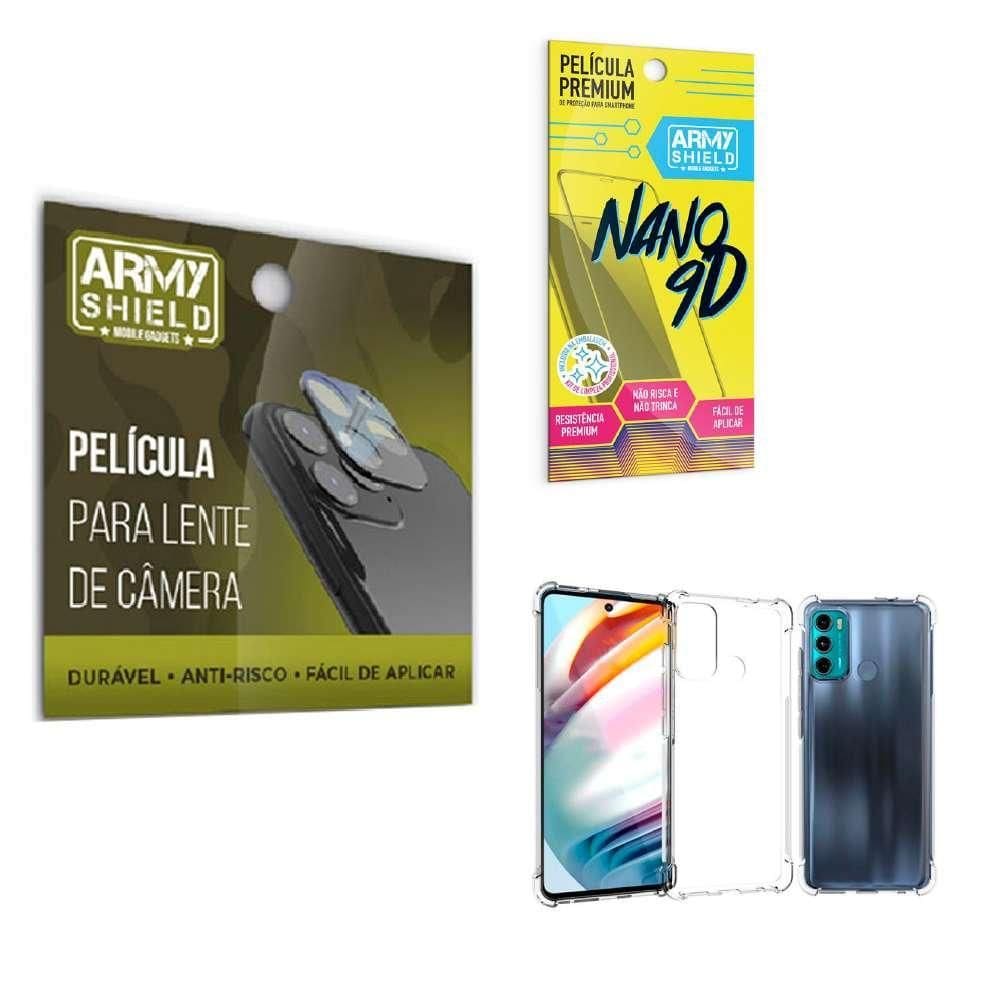 Kit Película De Câmera E Tela Moto G60 + Capinha Anti Shock