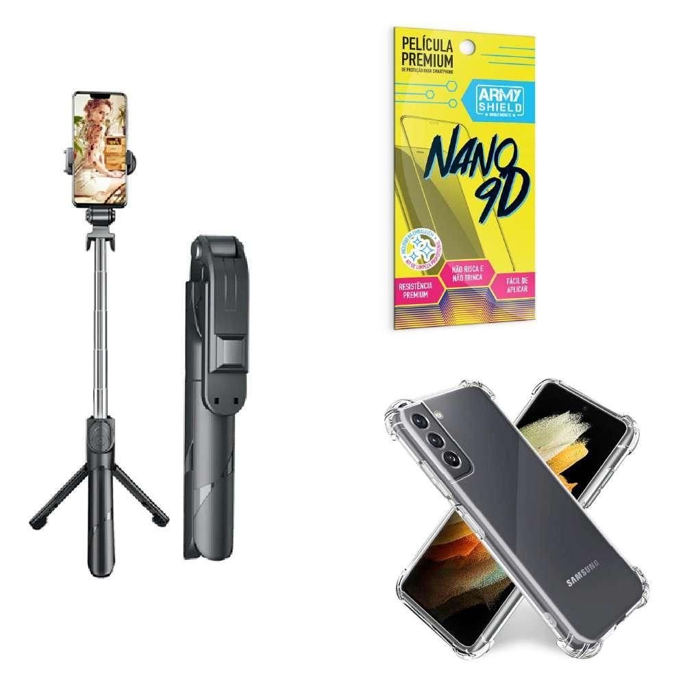 Kit Tripé De Selfie + Capinha Samsung S21 + Película 9D