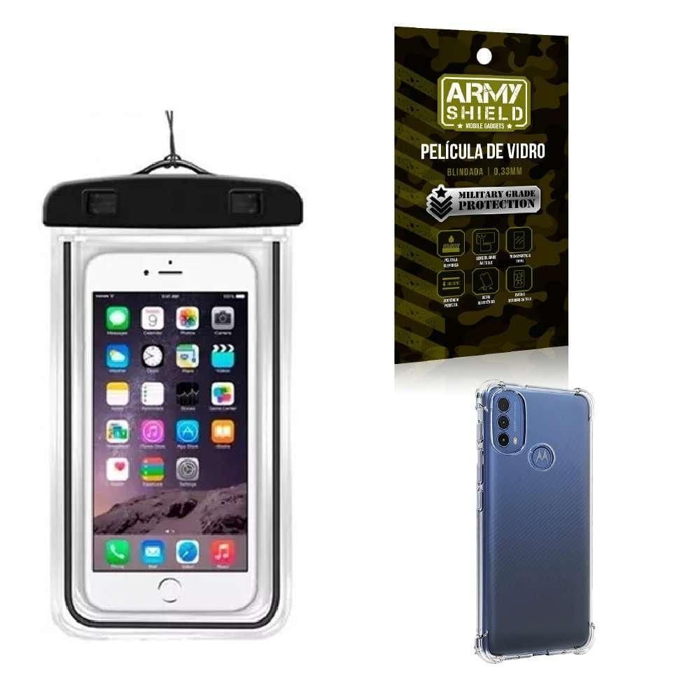 Capa A Prova D`Água Moto E40 + Capa Anti Shock + Película 3D