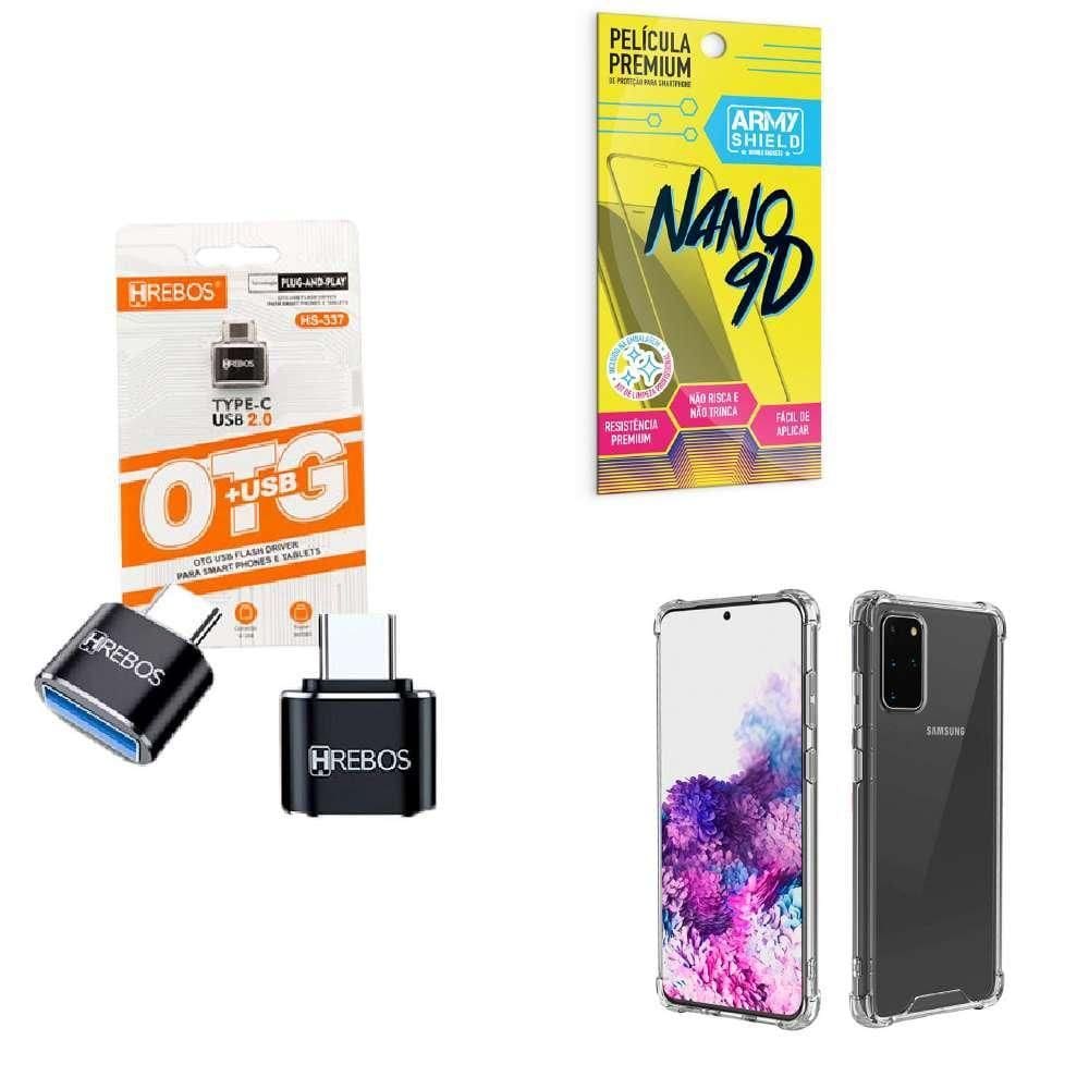 Kit Usb Para Tipo C + Capinha Samsung S20 Plus + Película 9D