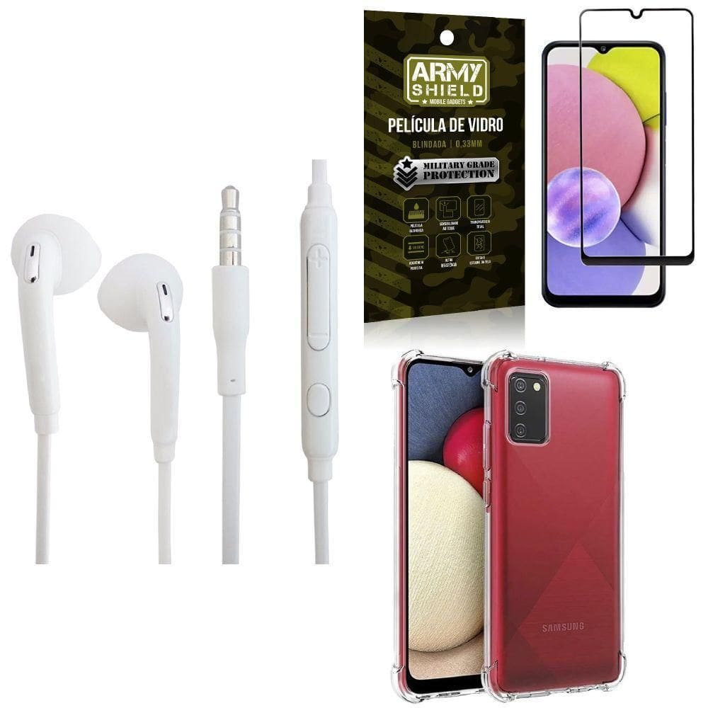 Capinha Samsung A03S + Fone De Ouvido + Película 3D