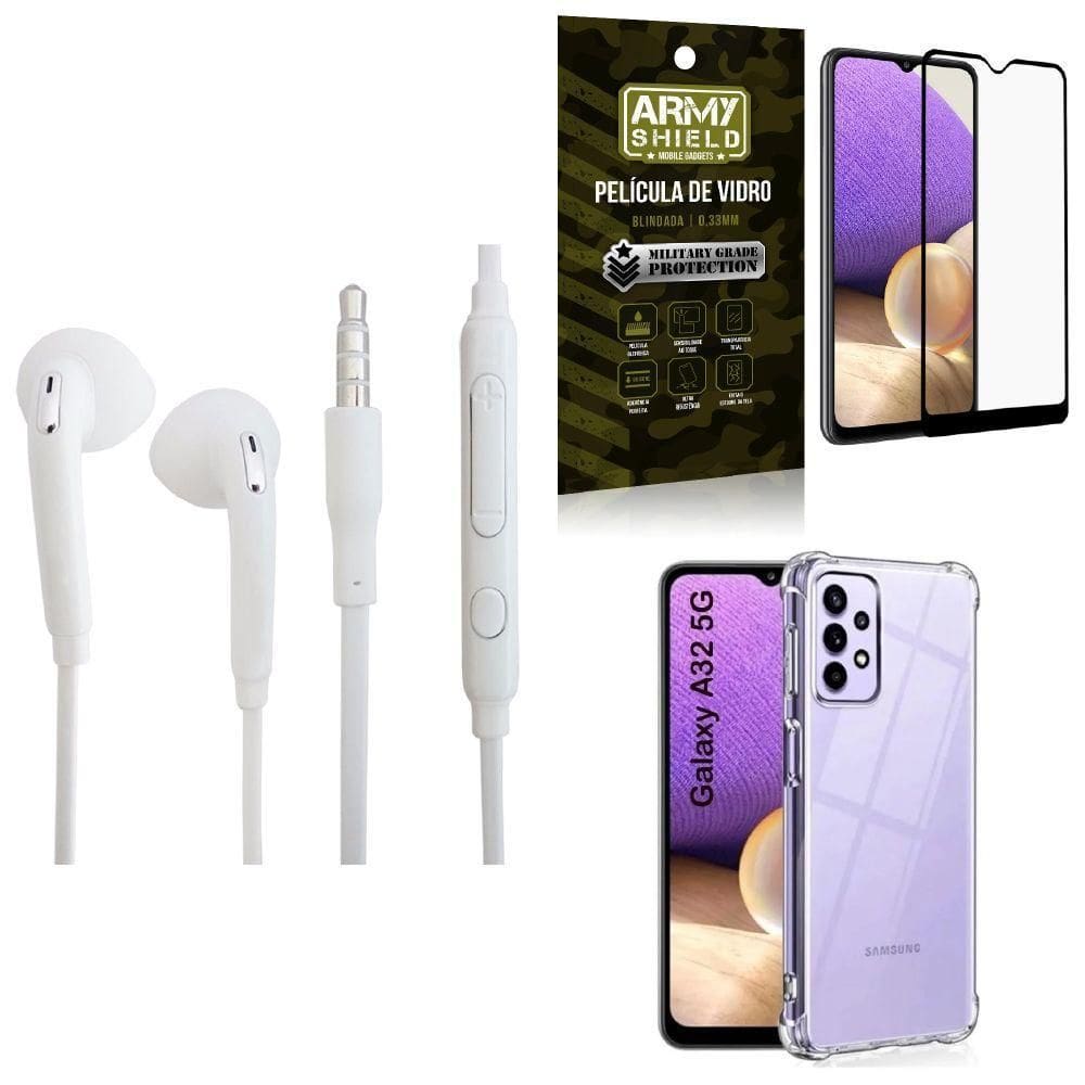 Capinha Samsung A32 5G + Fone De Ouvido + Película 3D Army