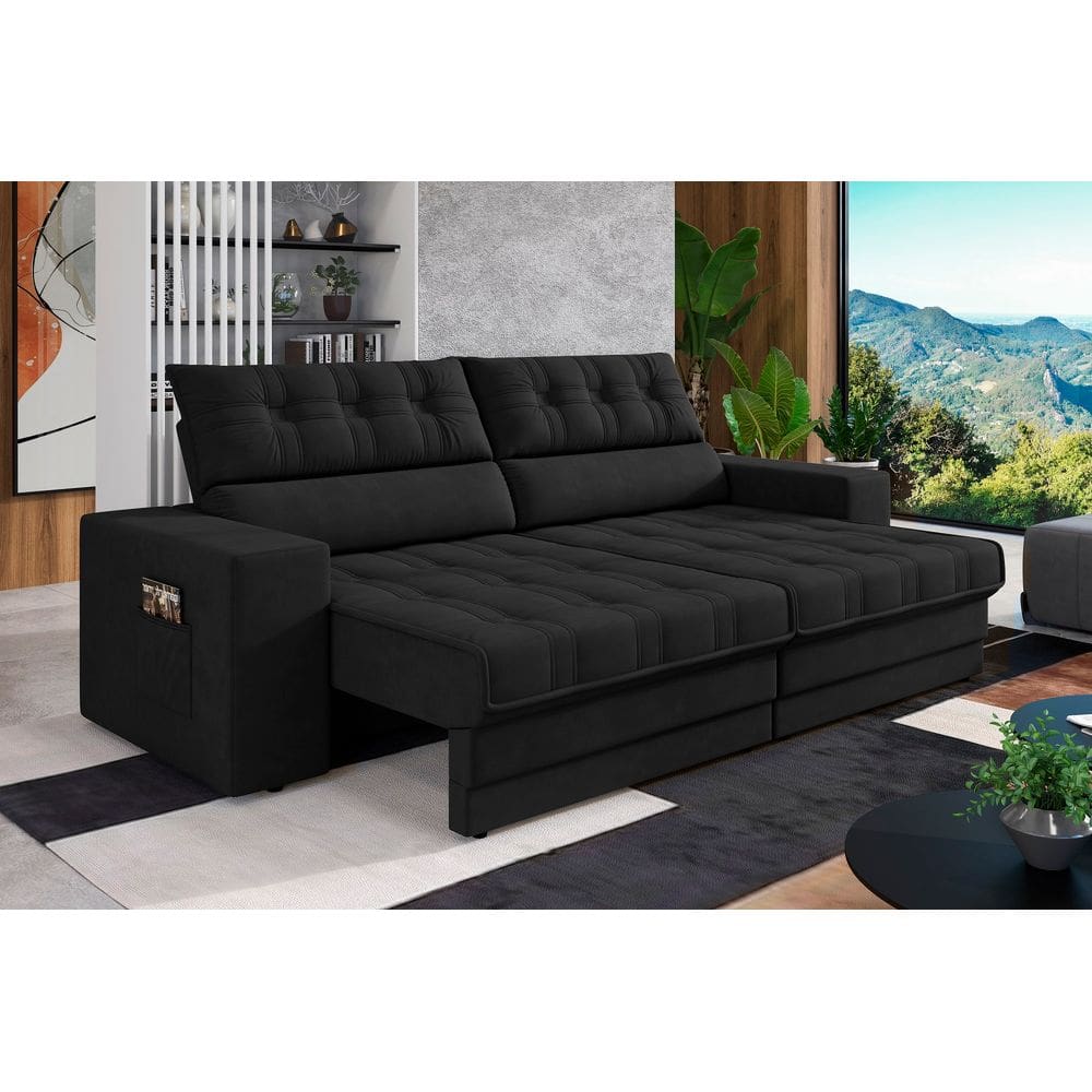 Sofá Oscar Plus 2,00m Retrátil/Reclinável Suede Preto - XFlex Sofás