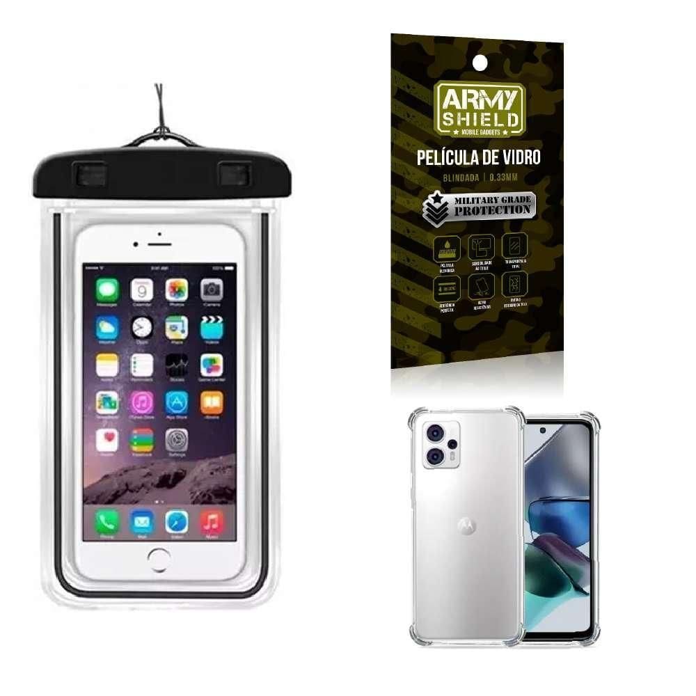 Capa A Prova D`Água Moto G23 + Capa Anti Shock + Película 3D