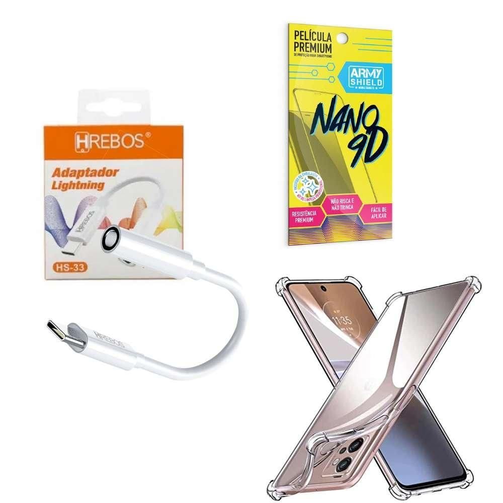 Capa Motorola E22 + Adaptador P2 P Tipo C + Película 9D