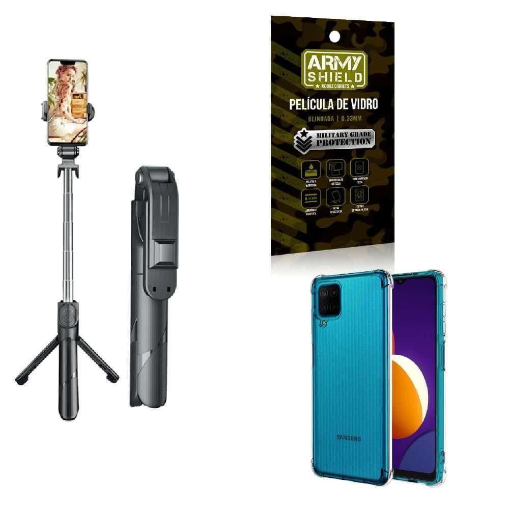 Kit Tripé De Selfie + Capinha Samsung M12 + Película 3D