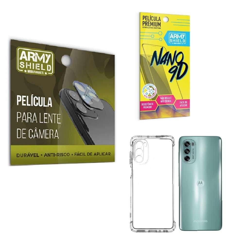 Kit Película De Câmera E Tela Moto G62 + Capinha Anti Shock