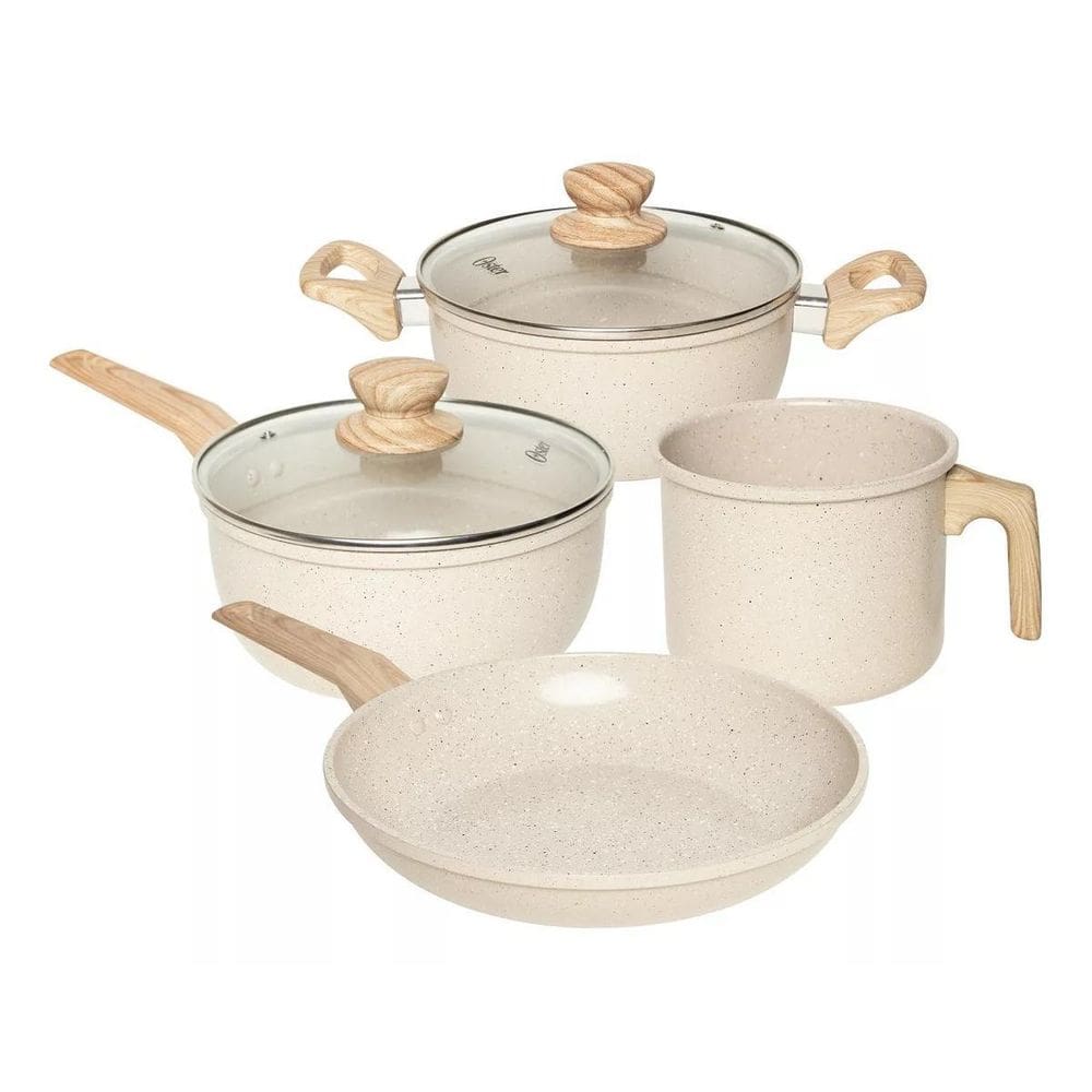 Conjunto De Panelas Marble Eddition 4 Peças Oster - Creme