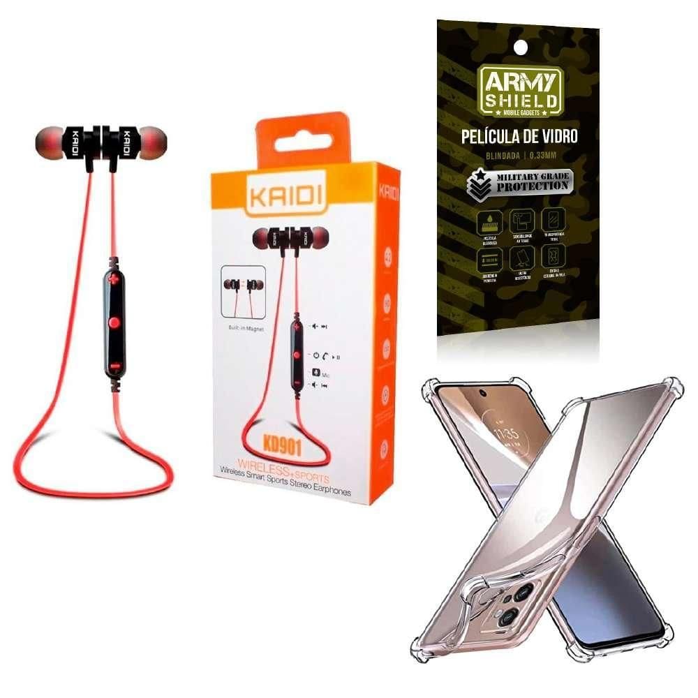 Kit Capinha Motorola E22 Fone Esportivo E Película De Vidro
