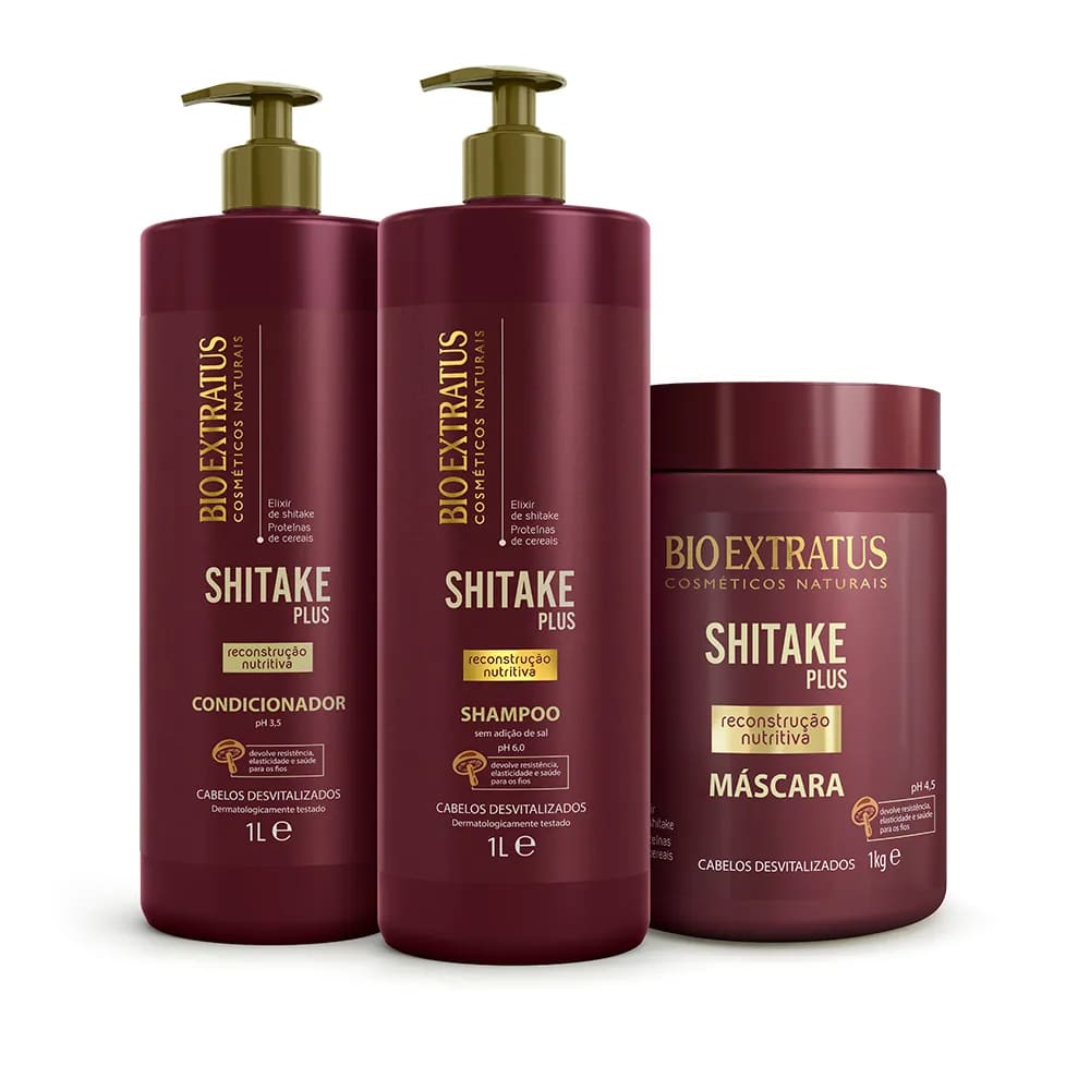 Kit Bio Extratus Shitake Plus Shampoo Condicionador Máscara 1L/Kg