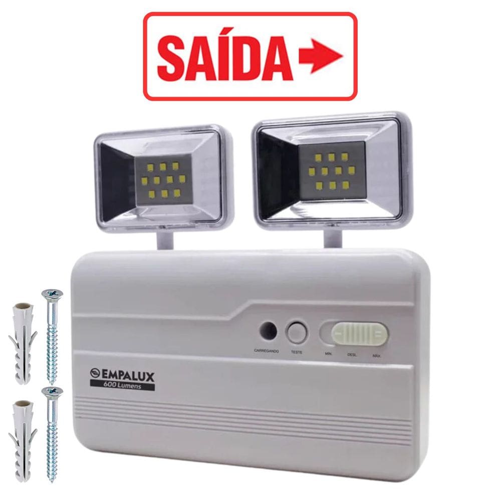 Luminária Luz de Emergência Iluminação Autônoma Empalux 2 Faróis 4w 600 Lúmens Branco Frio Bivolt