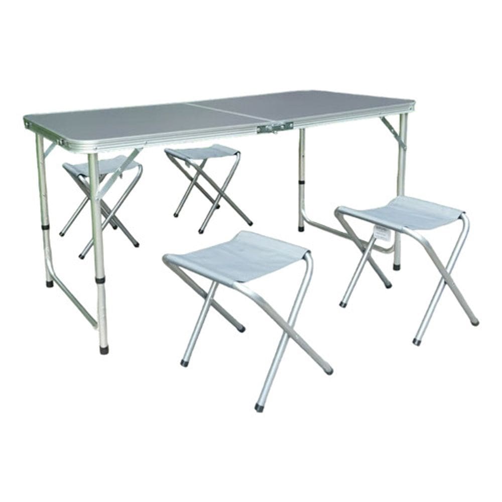 Conjunto De Camping Cinza 5 Peças Mesa E 4 Bancos