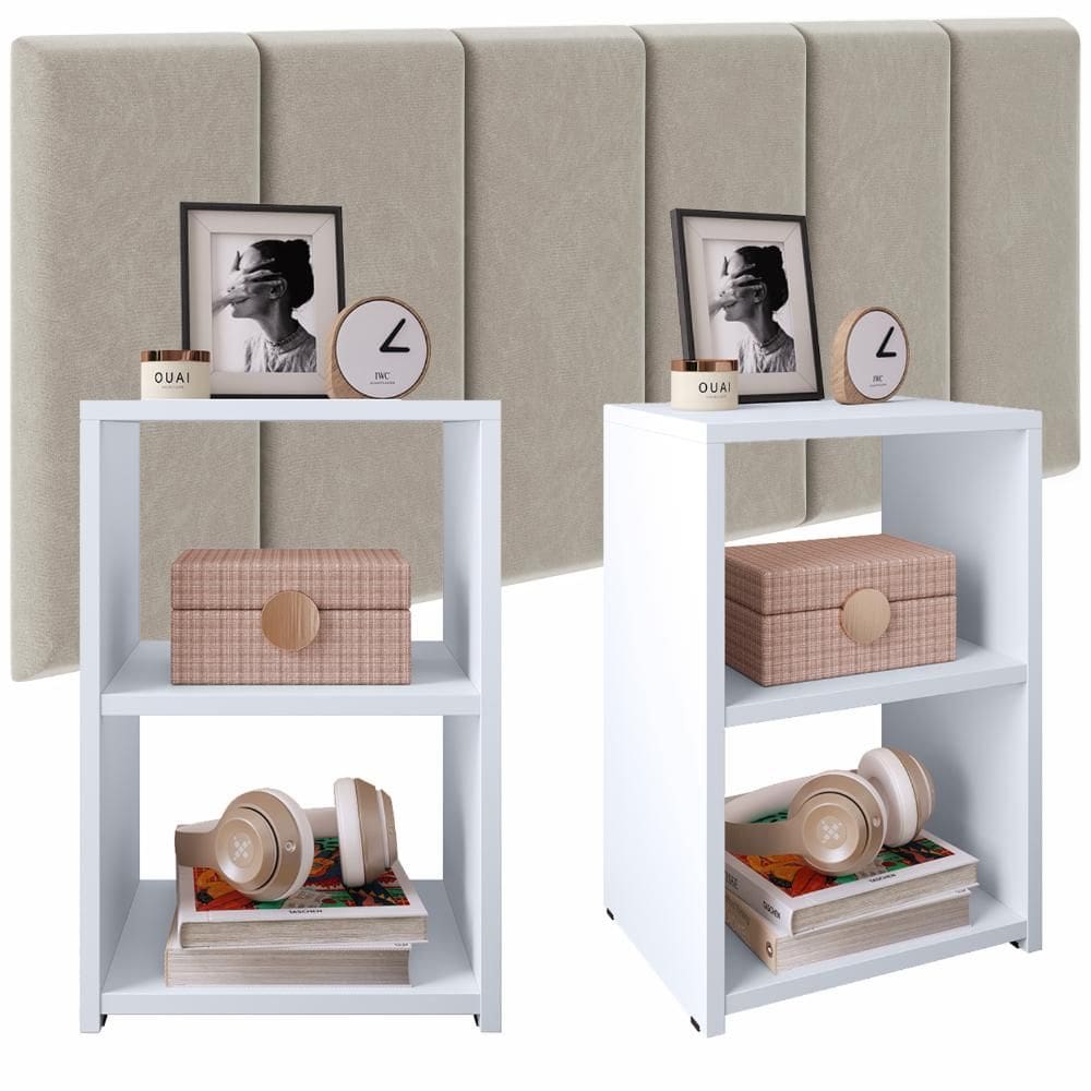 Kit 2 Mesinhas Bella Estreitas Lateral Apoio Cabeceira Suspensa Júlia 1,40 Cama Box Casal Quarto Moderno