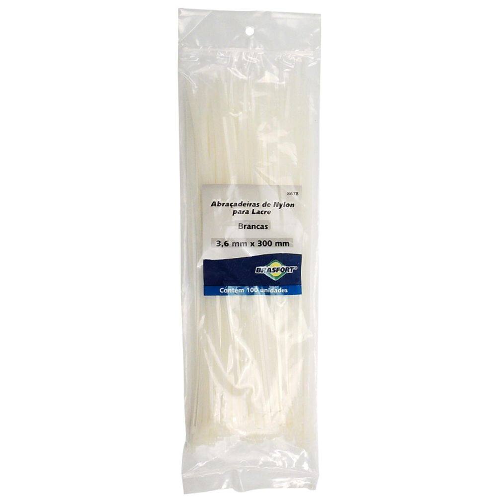 Abracadeira Nylon 3.6mm x 300mm Branca com 100 unidades