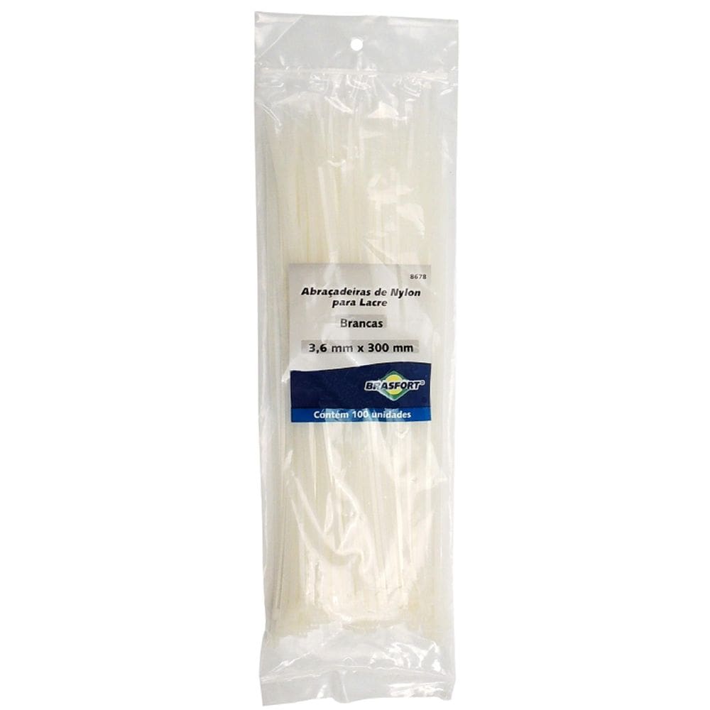 Abracadeira Nylon 3.6mm x 300mm Branca com 100 unidades