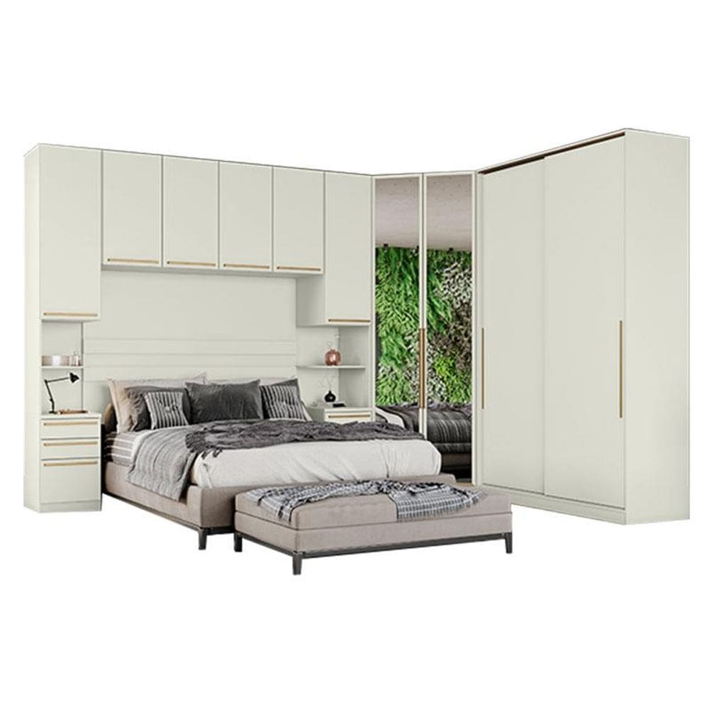 Quarto Modulado Casal Ambiente 5 Seletto 5 Peças Areia - Henn