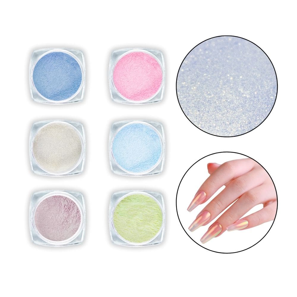 Kit 6 Pó Sereia Cintilante Decoração de Unhas Candy Color