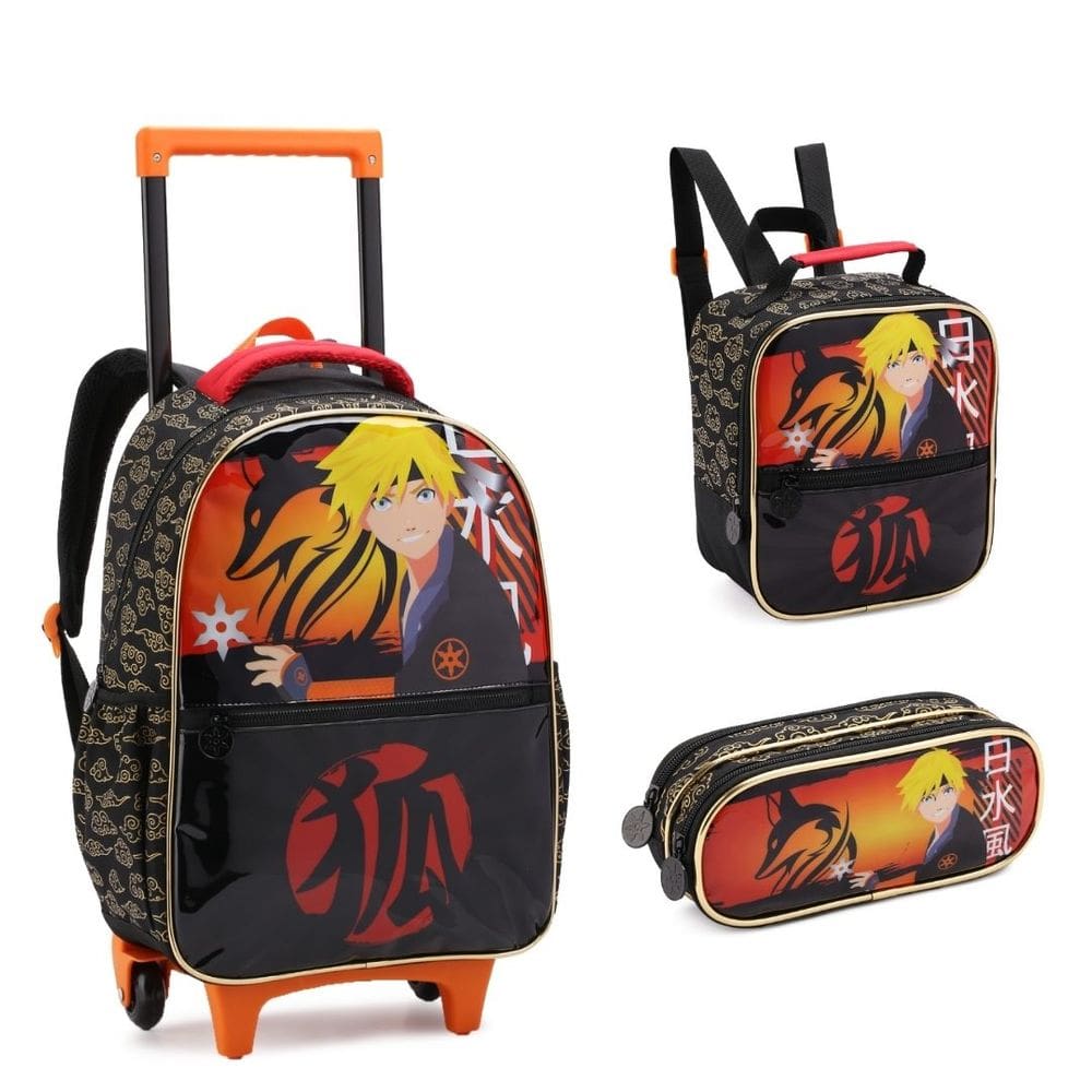 Kit Mochila, Lancheira e Estojo Escolar Anime