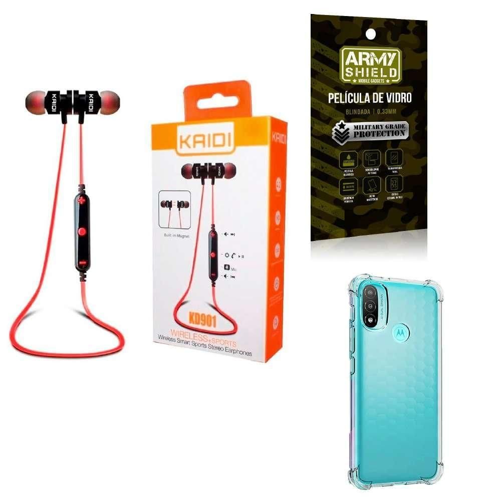 Kit Capa Motorola E20 + Fone Esportivo E Película De Vidro