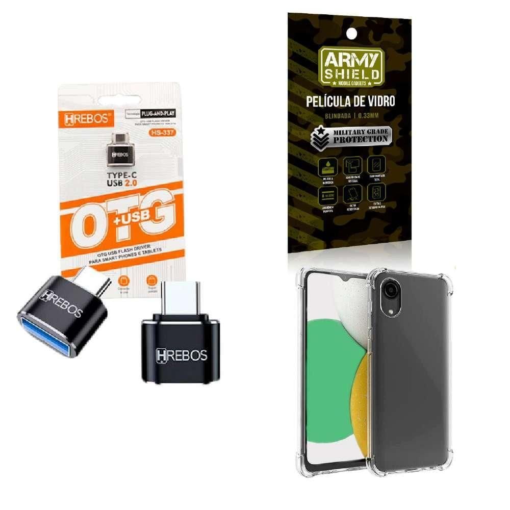Kit Usb Para Tipo C + Capinha Samsung A03 Core + Película 3D