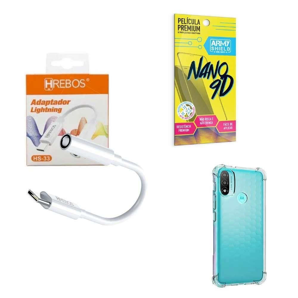 Capinha Motorola E20 + Adaptador P2 P Tipo C + Película 9D